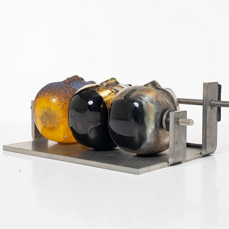 Bertil Vallien, a glass and metal sculpture, "Brains", Kosta Boda, Sweden, limited edition 100, signed.