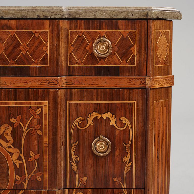 A Gustavian marquetry commode attributed to N. Korp (master in Stockholm 1763-1800).