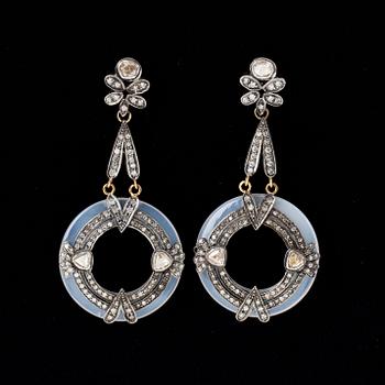Chalcedony and diamond earrings.