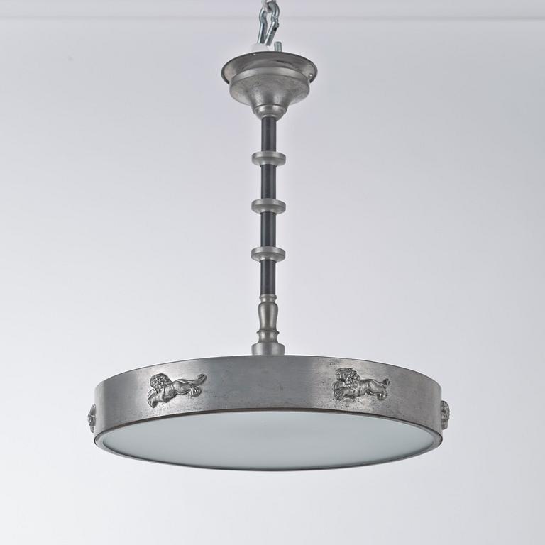 A Svenskt Tenn / Anna Petrus pewter ceiling lamp, Stockholm 1920's-30's.