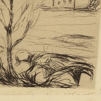 Edvard Munch, etching, 1908, from Herman Struck; "Die Künst des Radierens", 1919.