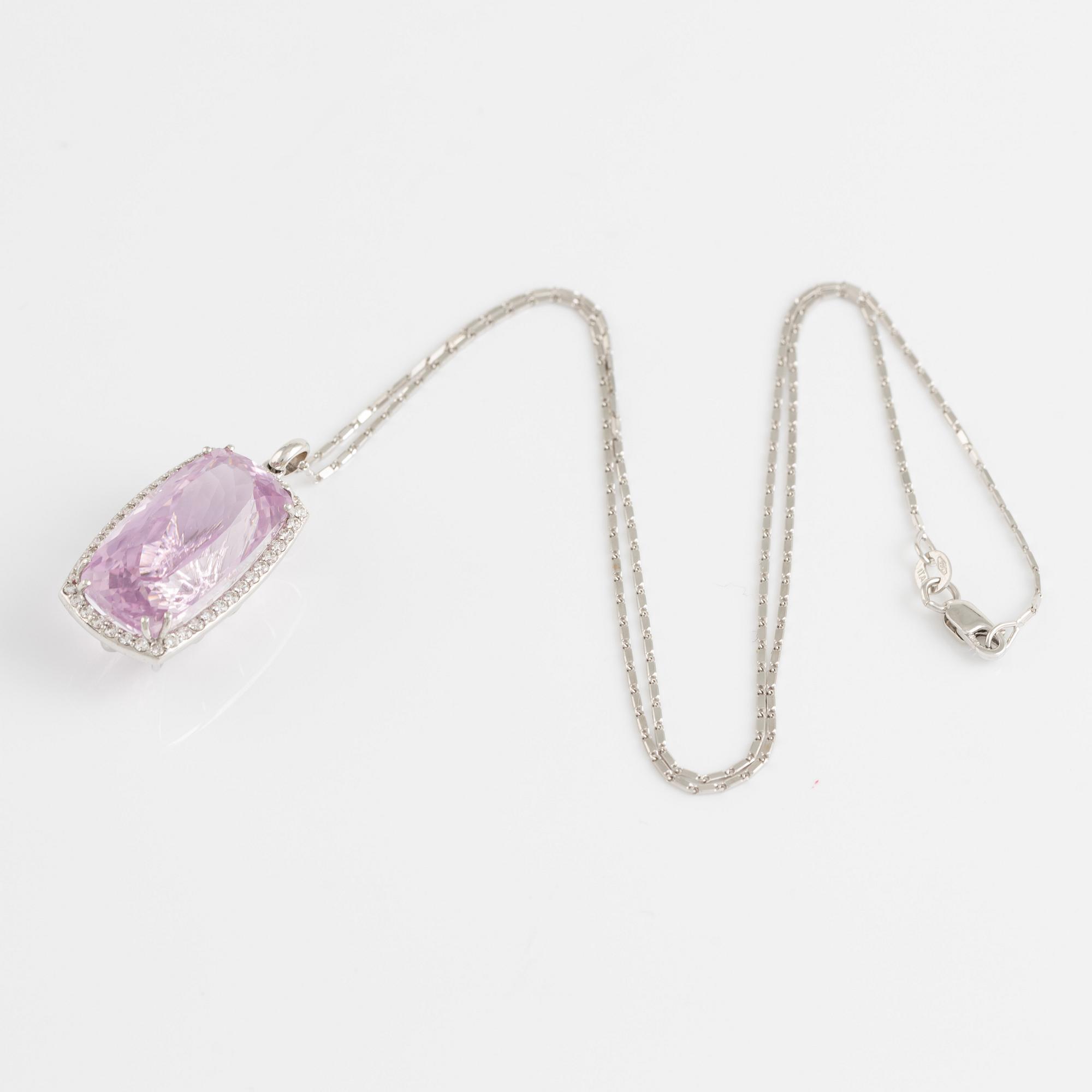 Kunzite and brilliant cut diamond necklace.