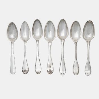 Matskedar, 7 st, silver, Sverige, 1700-1800-tal.
