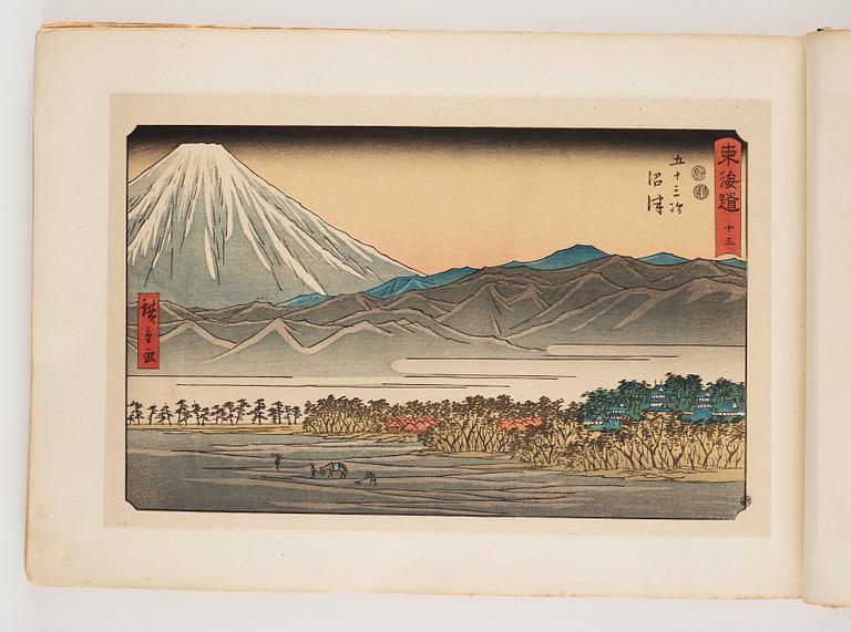 Ando Utagawa Hiroshige (1797-1858) efter, färgträsnitt. Japan, 1900-talets mitt. Album med 37 blad.