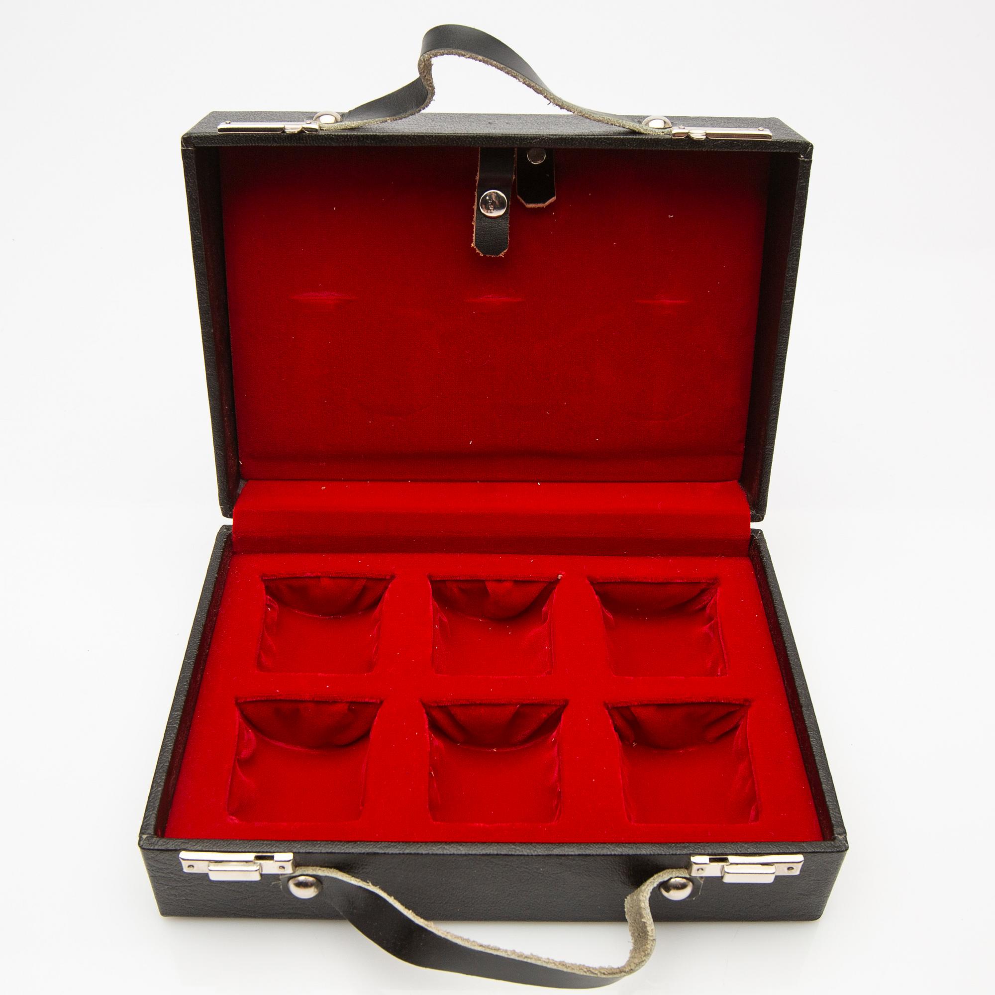 Cup and saucer set, 7 pieces, sterling silver, Einar Telander, Stockholm 1976-79.