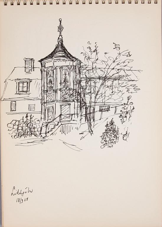 GUSTAF MUNTHE, block med teckningar, 5 st, mest krita och tusch, delvis sign.