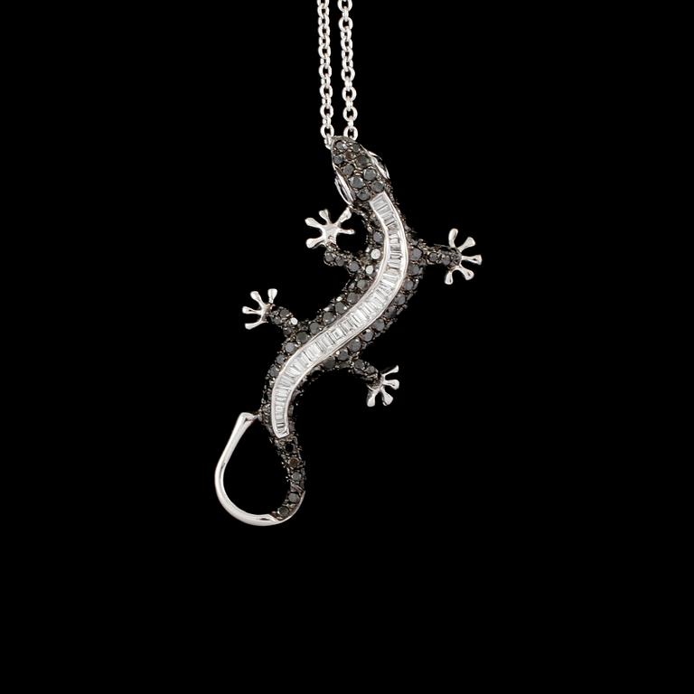 HÄNGE, 18k vitguld med baguettslipade diamanter samt svarta briljantslipade diamanter, totalt 1.20 ct. Vikt 6 g.