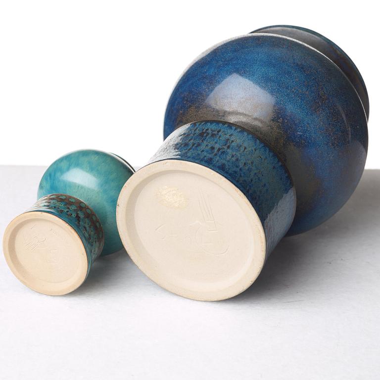 Stig Lindberg, two stoneware vases, Gustavsberg studio, Sweden 1963-64.