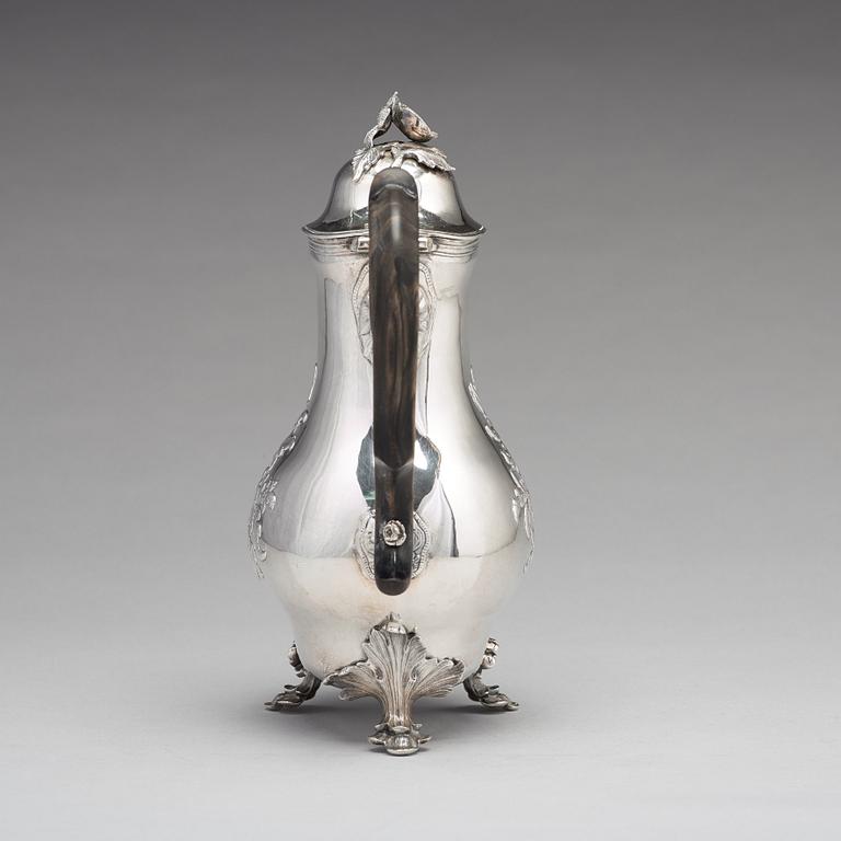 A Swedish 18th century silver rococo coffee-pot, mark of Peter Ohlijn, Karlskrona 1780.