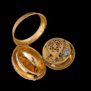 SPINDELUR, London, repousséboett. Tidigt 1700-tal.