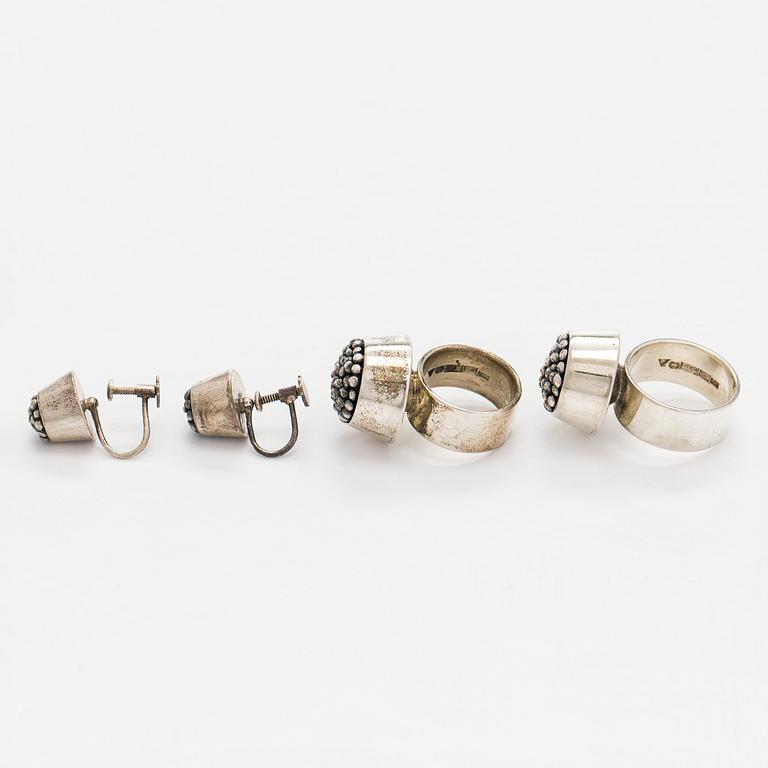 Rings and earrings, silver, Tillander, 1950 / 60s.