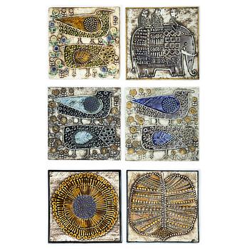 Lisa Larsson, a set of six stoneware wall plaques, Gustavsberg.