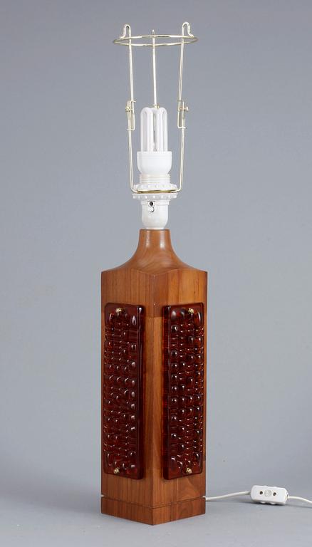 BORDLAMPA, teak och glas, 1960-tal.