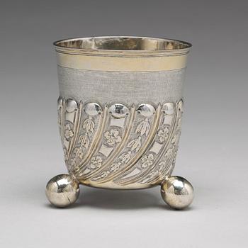 A Russian 18th century pacel-gilt silver beaker, unidentified makers mark, Moscow 1737.