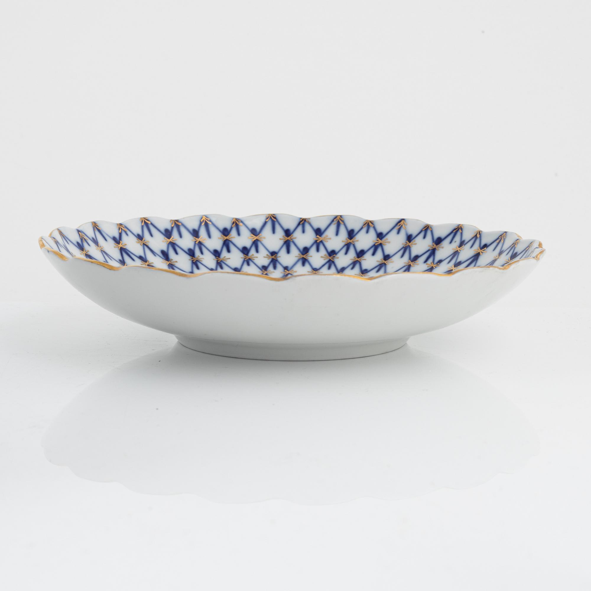 A 20-piece Lomonosov 'Cobalt Net' porcelain coffee set, USSR.
