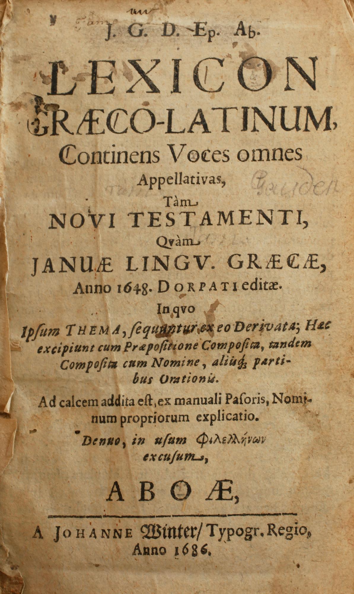 A lexikon by Johannes Gezelius, printed 1686.