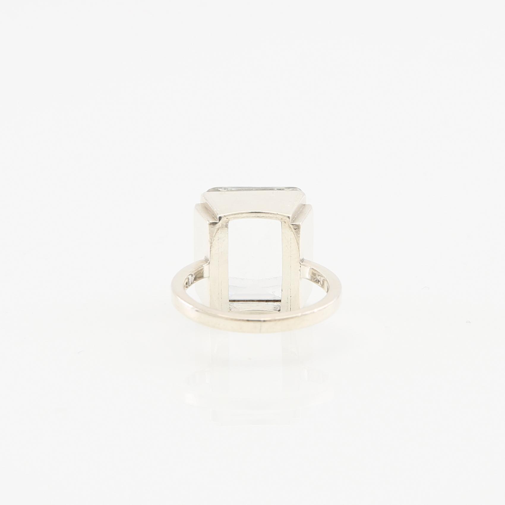 Wiwen Nilsson, ring sterling silver med trappslipad bergkristall, Lund 1947.
