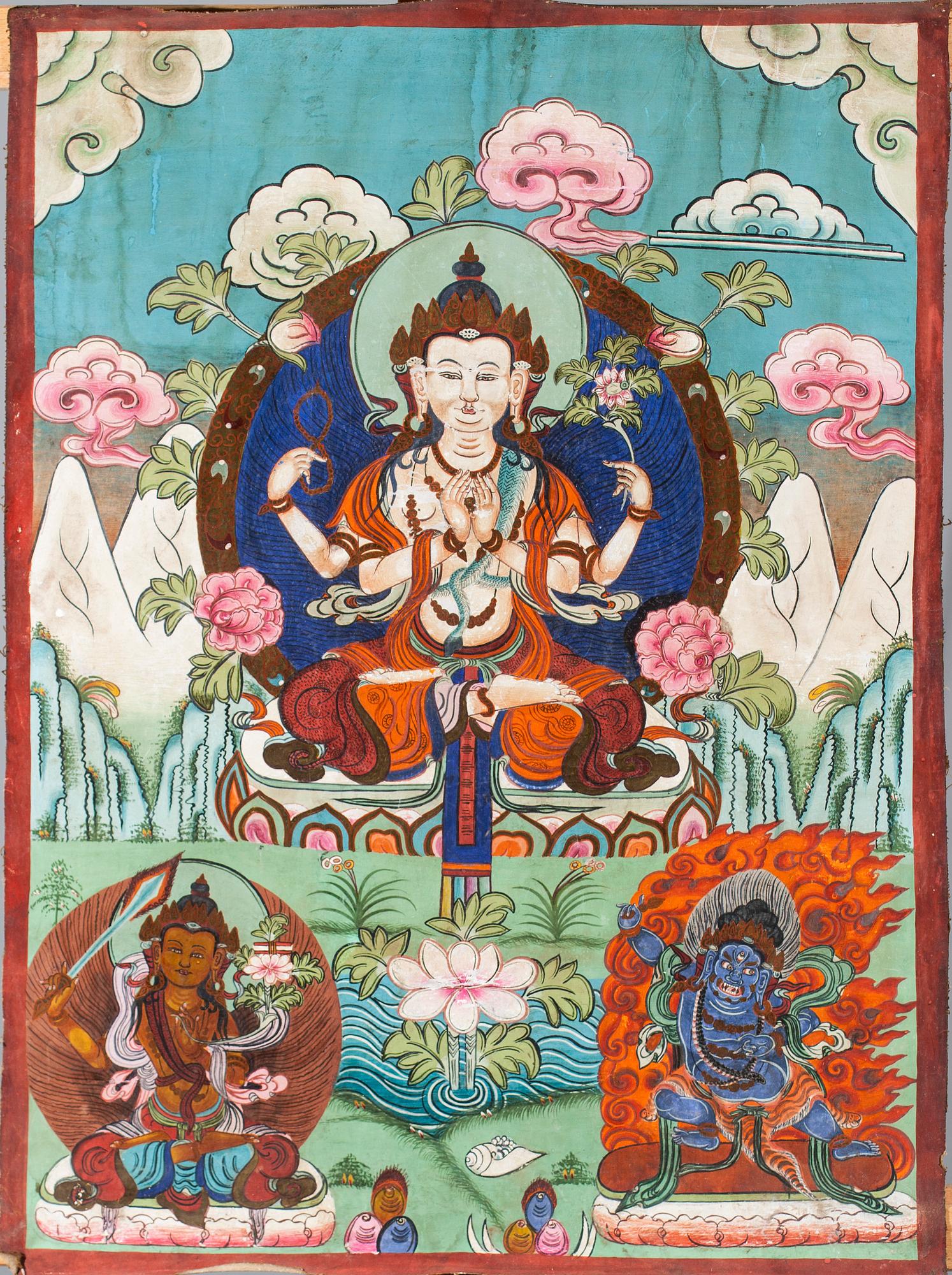 TANKA, blandteknik på duk, Tibet 1900-tal.