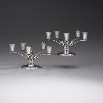 A pair of Grann & Laglye five branches silver candelabra, Copenhagen 1937.