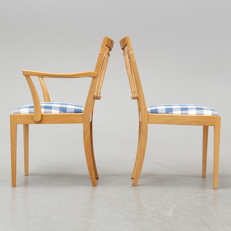 Josef Frank, stolar, modell 1165, 8 st + 2 karmstolar, Firma Svenskt Tenn, formgivna 1946-47.