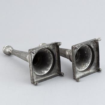 A pair of late gustavian pewter candlesticks by Martin Artedius, Mariestad (master 1808-1838).