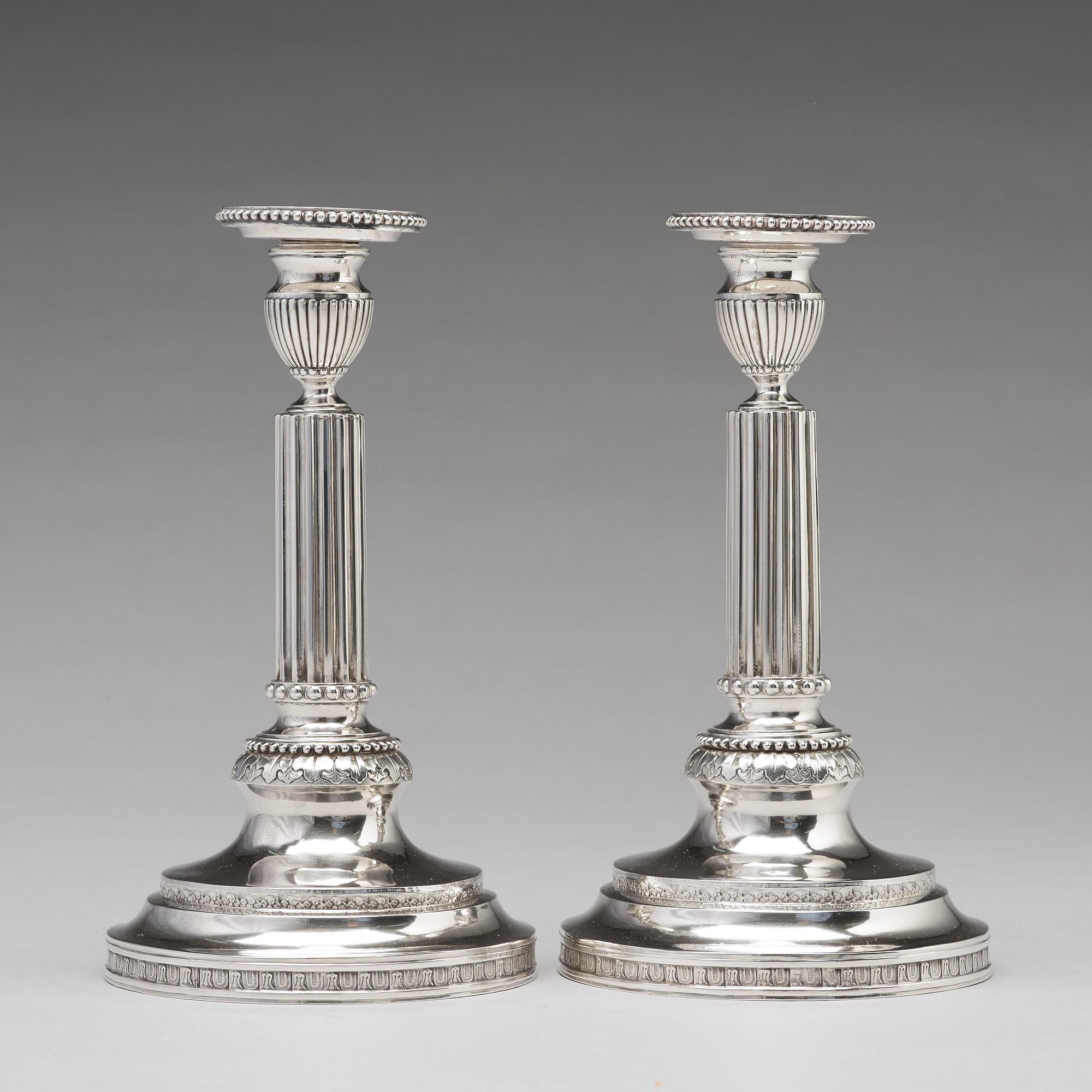 A pair of 18th century silver candlesticks, mark of Simson Ryberg, Stockholm 1787.