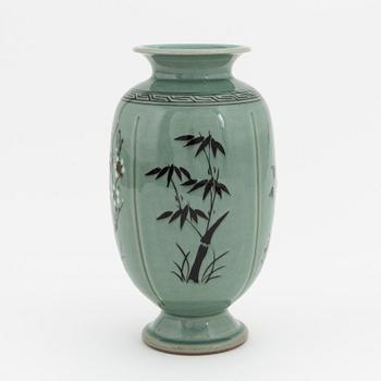 A Japanese celadon glazed vase, signed, 20th Century.