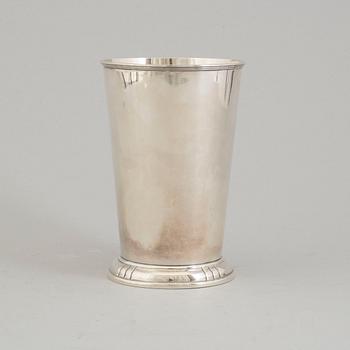 A parcel-gilt sterling silver vase from Aktiebolaget Ikora, Stockholm, 1953.