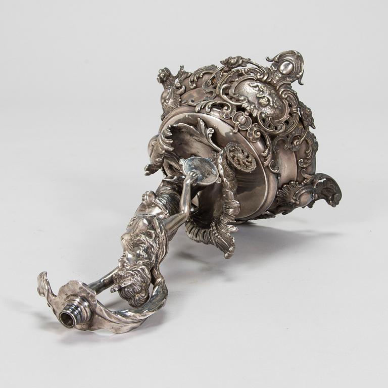 Silver-plated horn decoration, the end of 19th century. Height 93 cm.