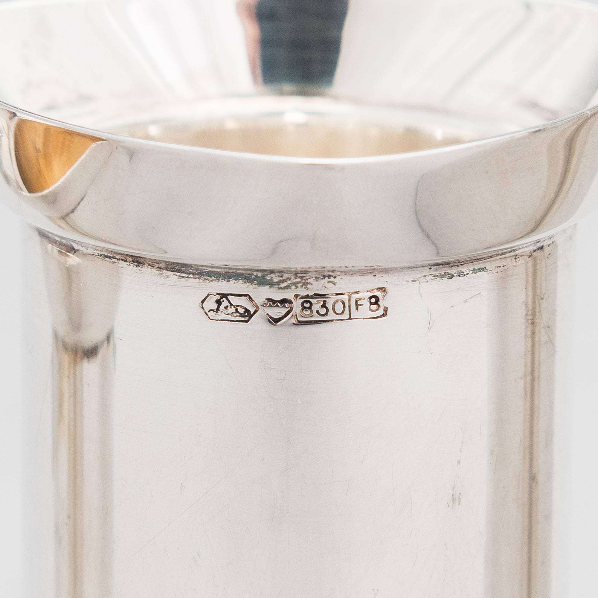 A set of four spirit measuring cups in silver (830), Kultakeskus, Hämeenlinna 1983.