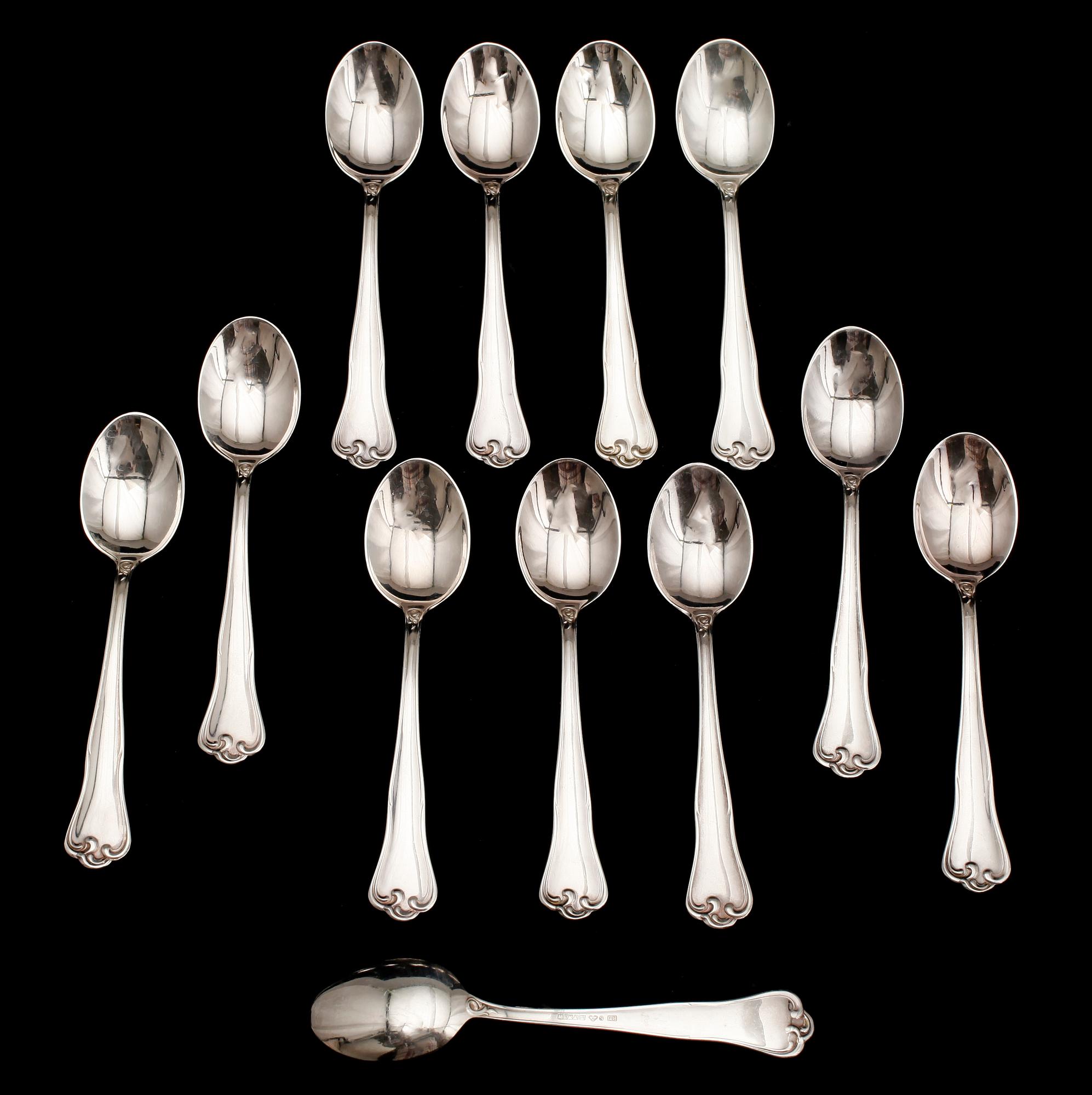 KAFFESKEDAR, 12 st, silver, Mema bla 1964. Tot 164 g.