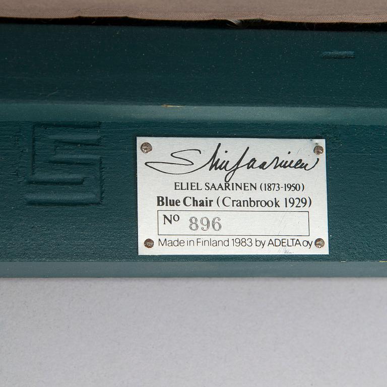 Eliel Saarinen, a pair of 'The Blue Chair' armchairs for Adelta Finland 1980s.