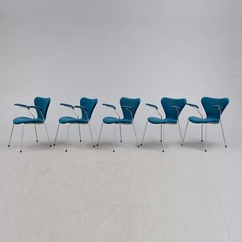 KARMSTOLAR, 5 st, "Sjuan", Arne Jacobsen för Fritz Hansen, formgiven 1955.