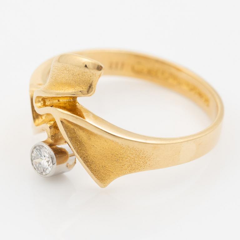 Lapponia, ring 18K gold set with a round brilliant-cut diamond, Finland 1981.