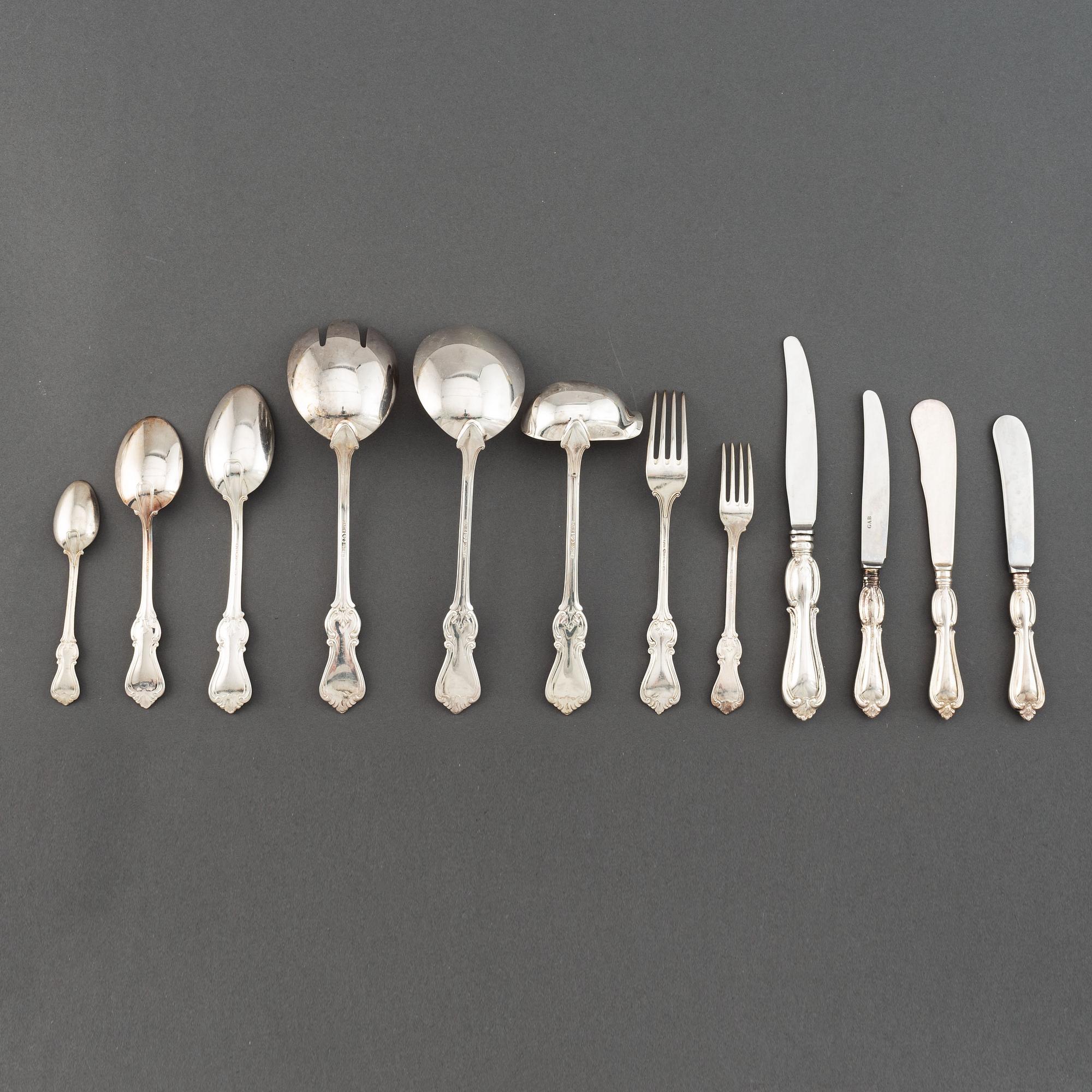 Bestickservis, 91 delar, modell Olga, silver, GAB, Stockholm/Eskilstuna, 1954-93.