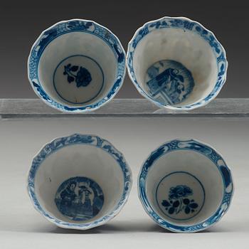 KOPPAR, fyra stycken, porslin, Qingdynastin, Kangxi (1662-1722).