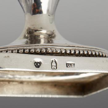 A pair of Swedish late Gustavian parcel-gilt silver salt-cellars, mark of JJ Ulfsberg, Nykoping (1793-1824(-25)).