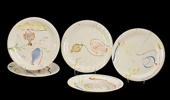 A set of eighteen Stig Lindberg creamware plates 'Löja', Gustavsberg 1948-62.