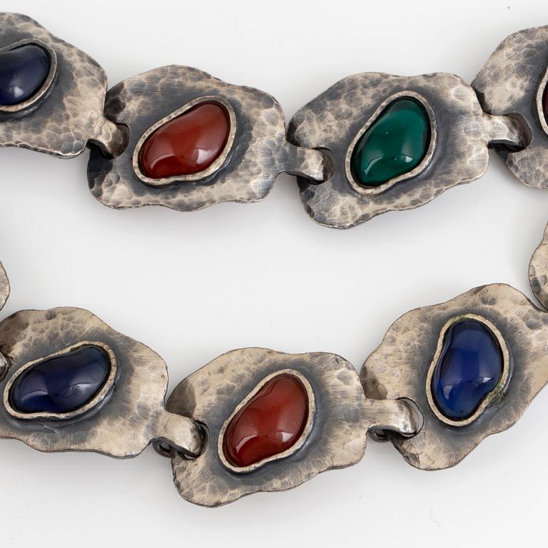 Guy Laroche necklace and bracelet, silver and paste, with box.