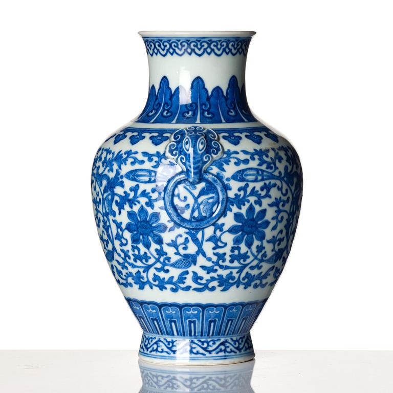 A blue and white vase, Republic period with Qianlong mark.