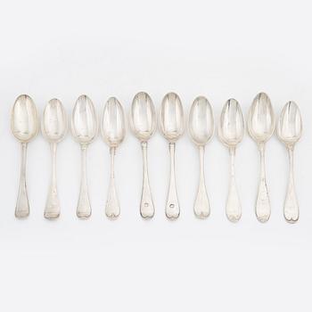 Ten silver spoons, Sweden, second half of the 18th century.
