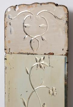 A pair of Swedish engraved-glass one-branch girandole mirrors, later part 18th century.