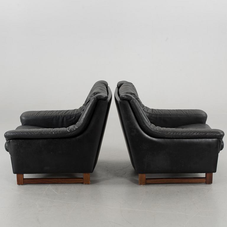 A pair of Norwegian Bruksbo armchairs, alter part of the 20th century.