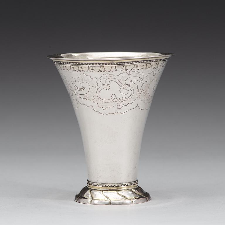A Swedish 18th century parcel-gilt beaker, marks of Nils Grubb, Hudiksvall (1758-1785 (1790)).