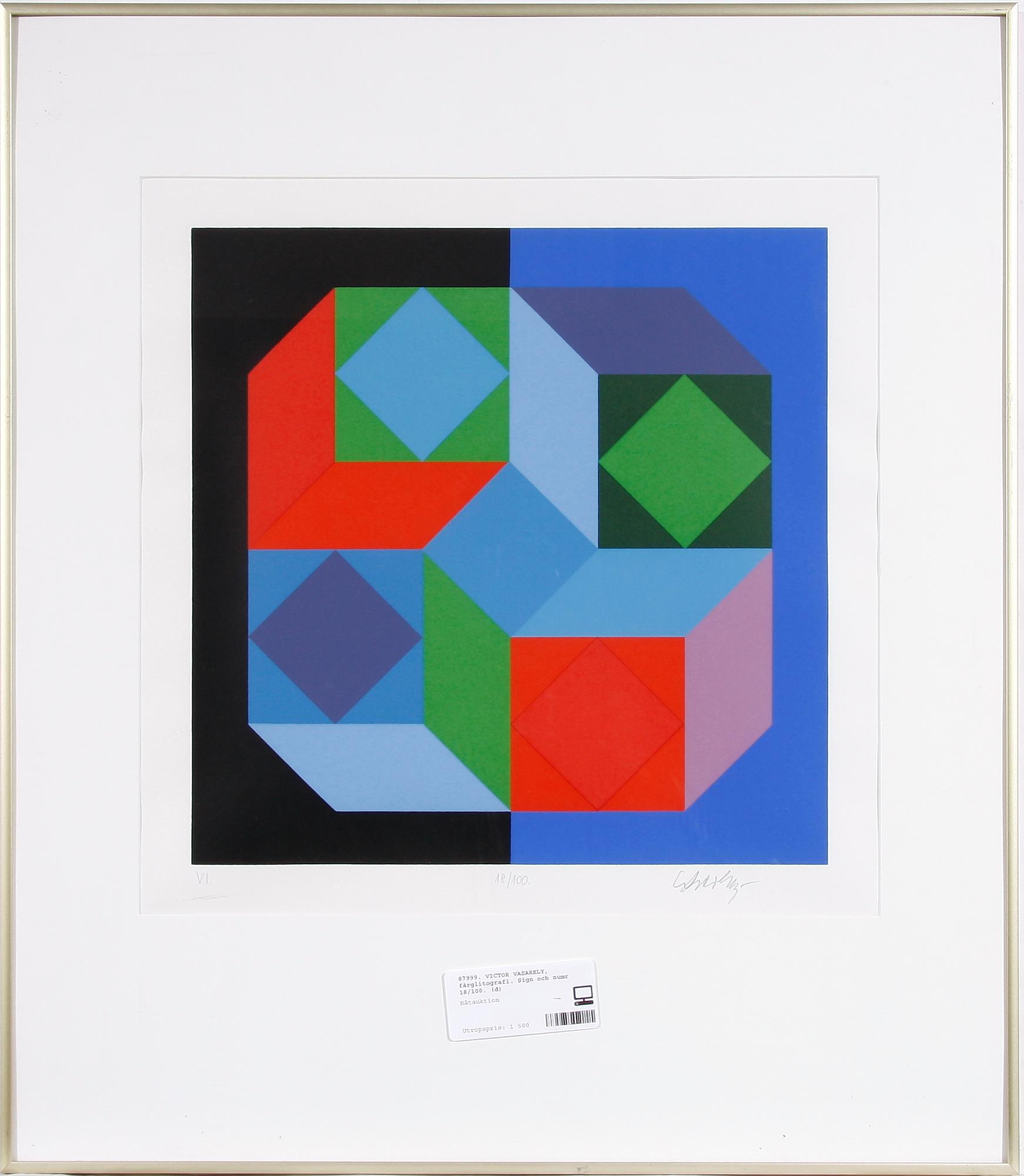 VICTOR VASARELY, färglitografi. Sign och numr 18/100.
