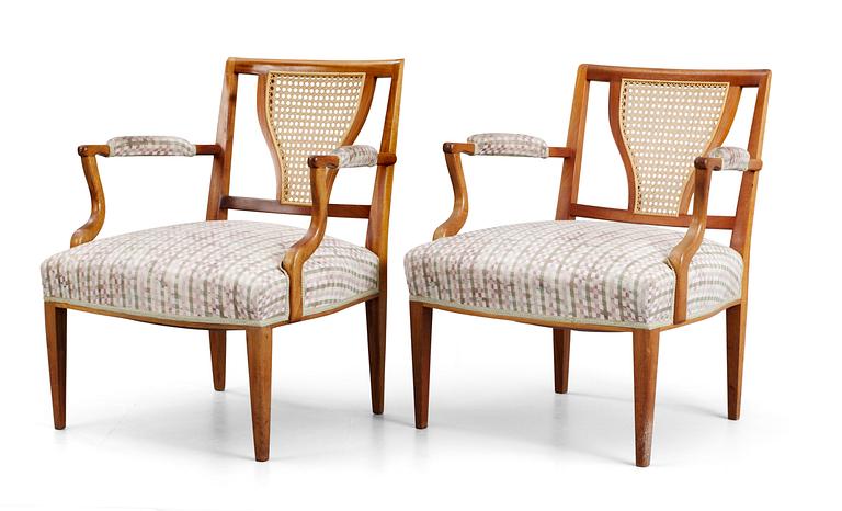 A pair of Josef Frank mahogany and rattan easy chairs, nr 969, by Firma Svenskt Tenn.