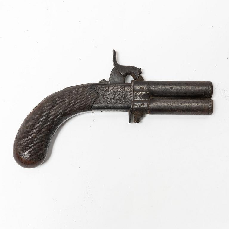 Percussion pistol, double-barrelled, William Fletcher Gloucester (1841-44).