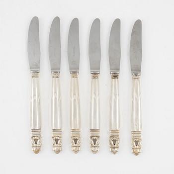 Johan Rode, a set of six sterling silver 'Konge/Acorn' knives, Georg Jensen, Denmark, after 1945.