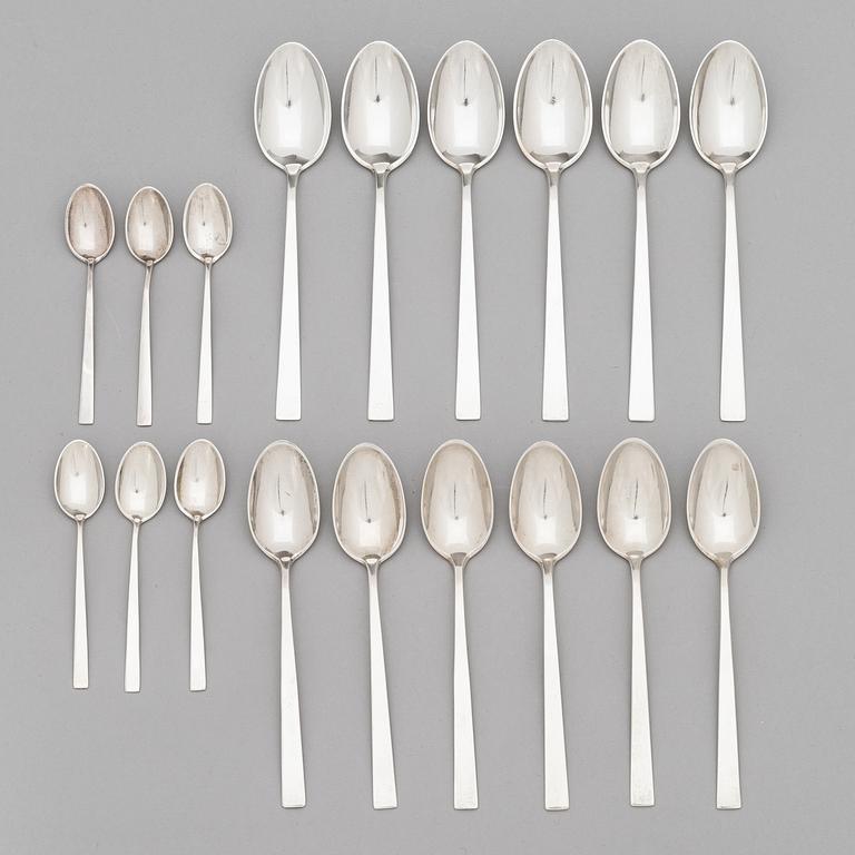 Bertel Gardberg, A 42-piece set of "Birgitta" silver cutlery, marked BG, Hopeatehdas oy, Helsinki 1956-65.