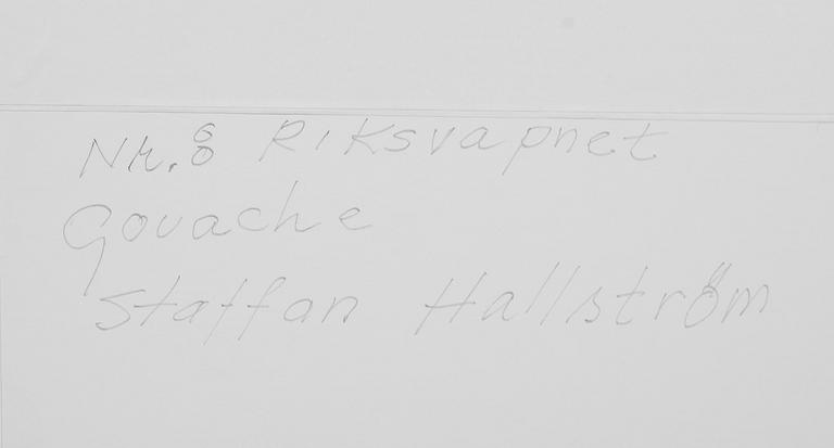 STAFFAN HALLSTRÖM, litografi med gouache, monogramsignerad.